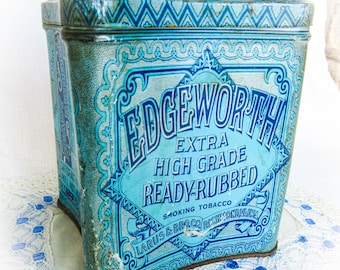 Vintage Edgeworth Pipe Smoking Sliced Tobacco Tin Box Container Aqua Blue  Turquoise Box, Larus Bros, Richmond VA, USA