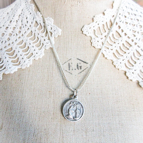Collana con ciondolo reliquiario di Santa Rita, argento sterling, medaglia francese