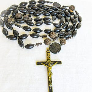French Antique Wooden Rosary, Wearing Rosary, Nun&#39;s Rosary, Monk Rosary,  Souvenir of Notre Dame of Lourdes, Waist Rosary, Belt Rosary
