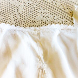 Antique French Linen Nightgown: Extra Large, Scalloped Neckline, Repaired