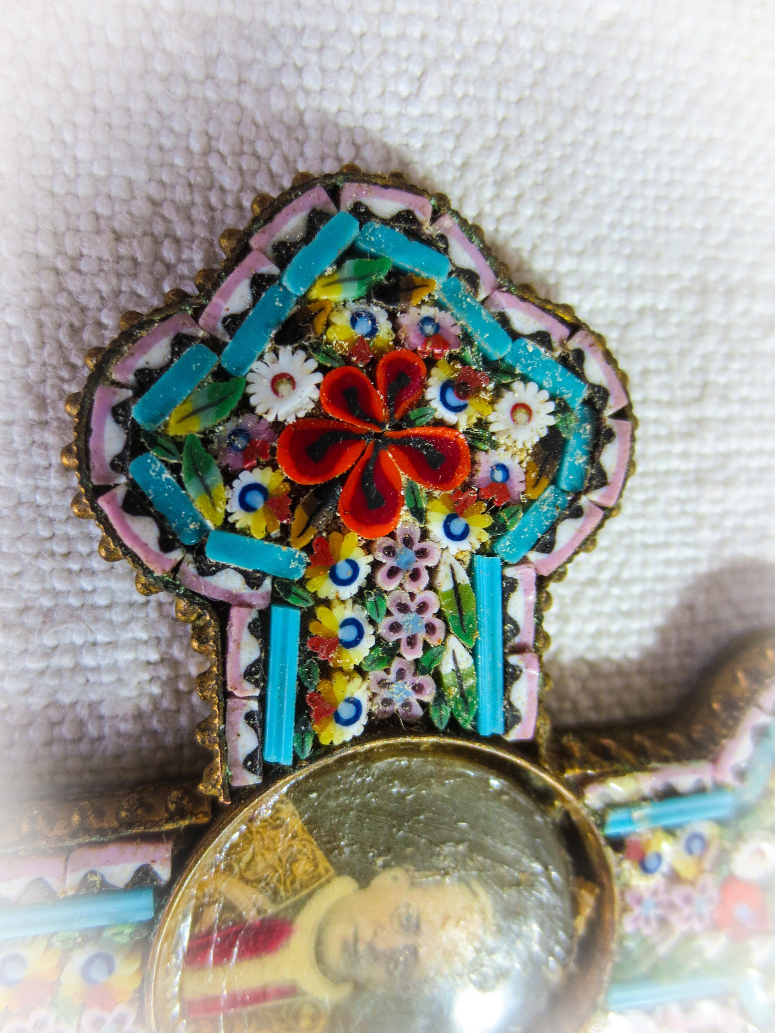Italian Antique Micro Mosaic Cross, Pope Pius XI in the
