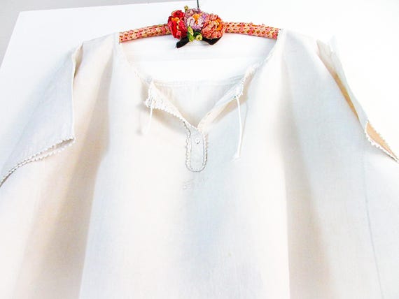 French Linen  Nightshirt Gown, Antique Night Shir… - image 1