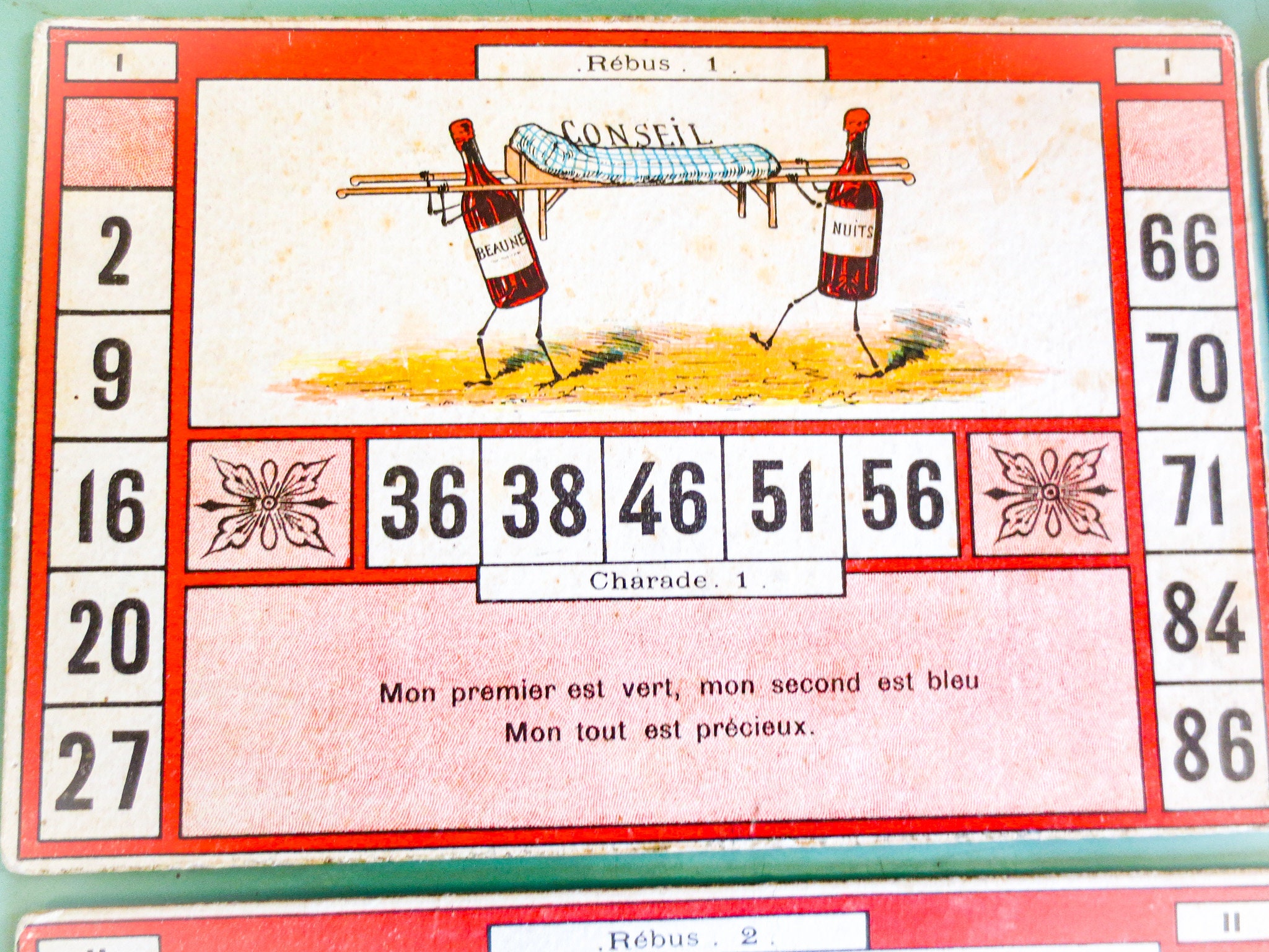 Buy French Antique Loto Game: Bingo Cards, Wooden Numbers, Tin Box