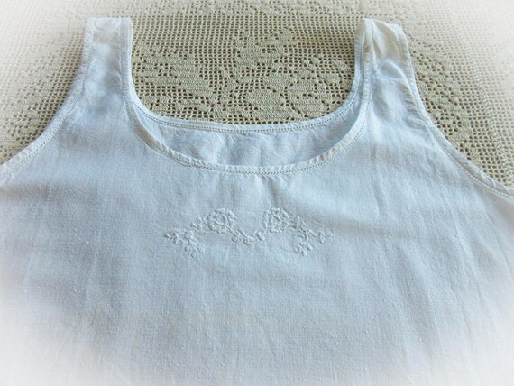 Antique French Linen Slip: Lace Trim Chemise, Siz… - image 5