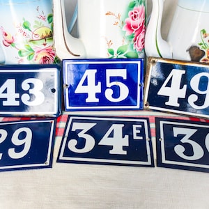 Antique Enamel Numbers from France- Blue Enamel House Numbers, French Antique Enamel Number Plaques, Many numbers available, see below