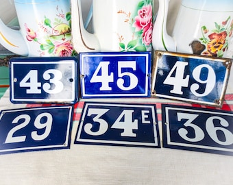 Antique Enamel Numbers from France- Blue Enamel House Numbers, French Antique Enamel Number Plaques, Many numbers available, see below