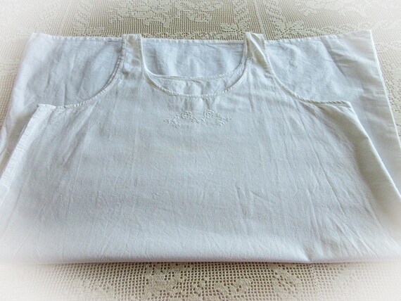 Antique French Linen Slip: Lace Trim Chemise, Siz… - image 6