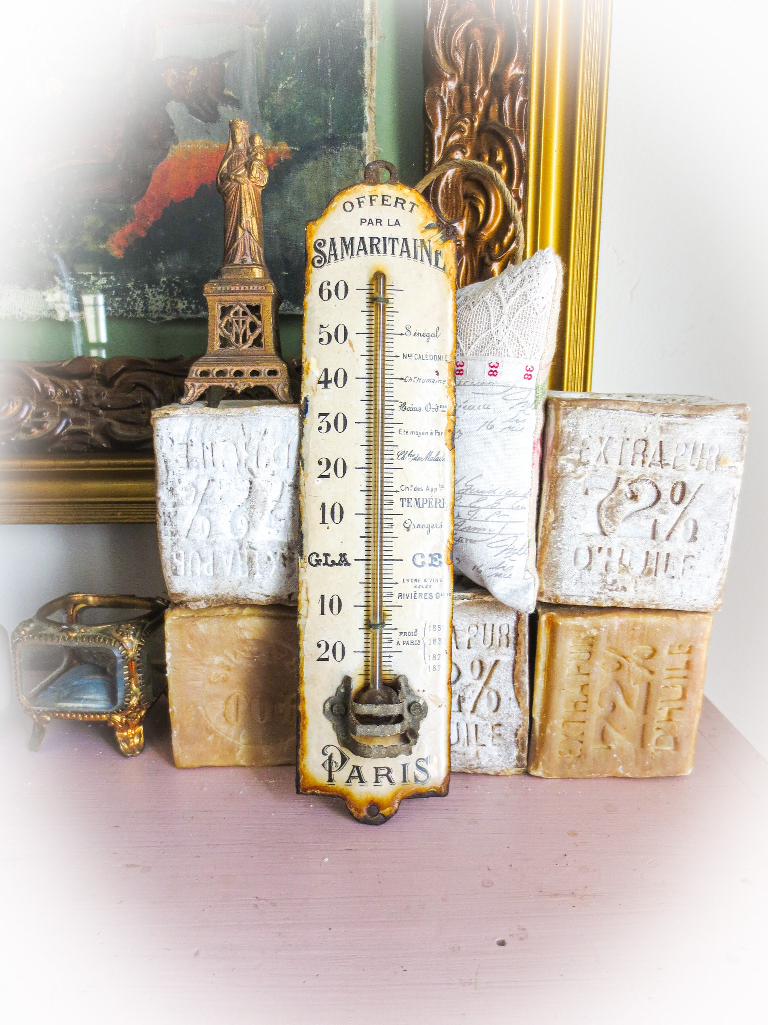 Antique Bronze Swan Desk Thermometer All Original Working