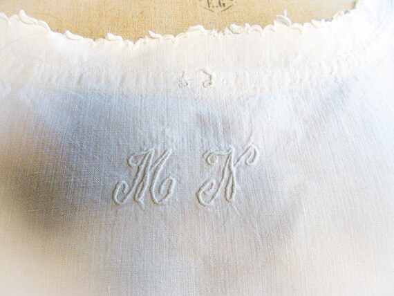 French Linen  Nightshirt Gown, Antique Night Shir… - image 11
