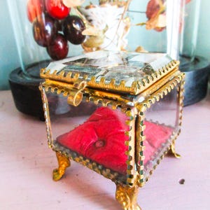 French Antique Casket Jewelry Box, Chatillon sur Indre, Beveled Glass Trinket Box