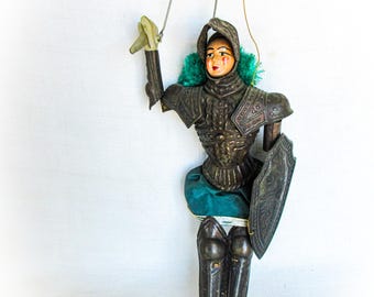 アンティーク 騎士 マリオネット 兵士 人形 木製 金属 操り人形師