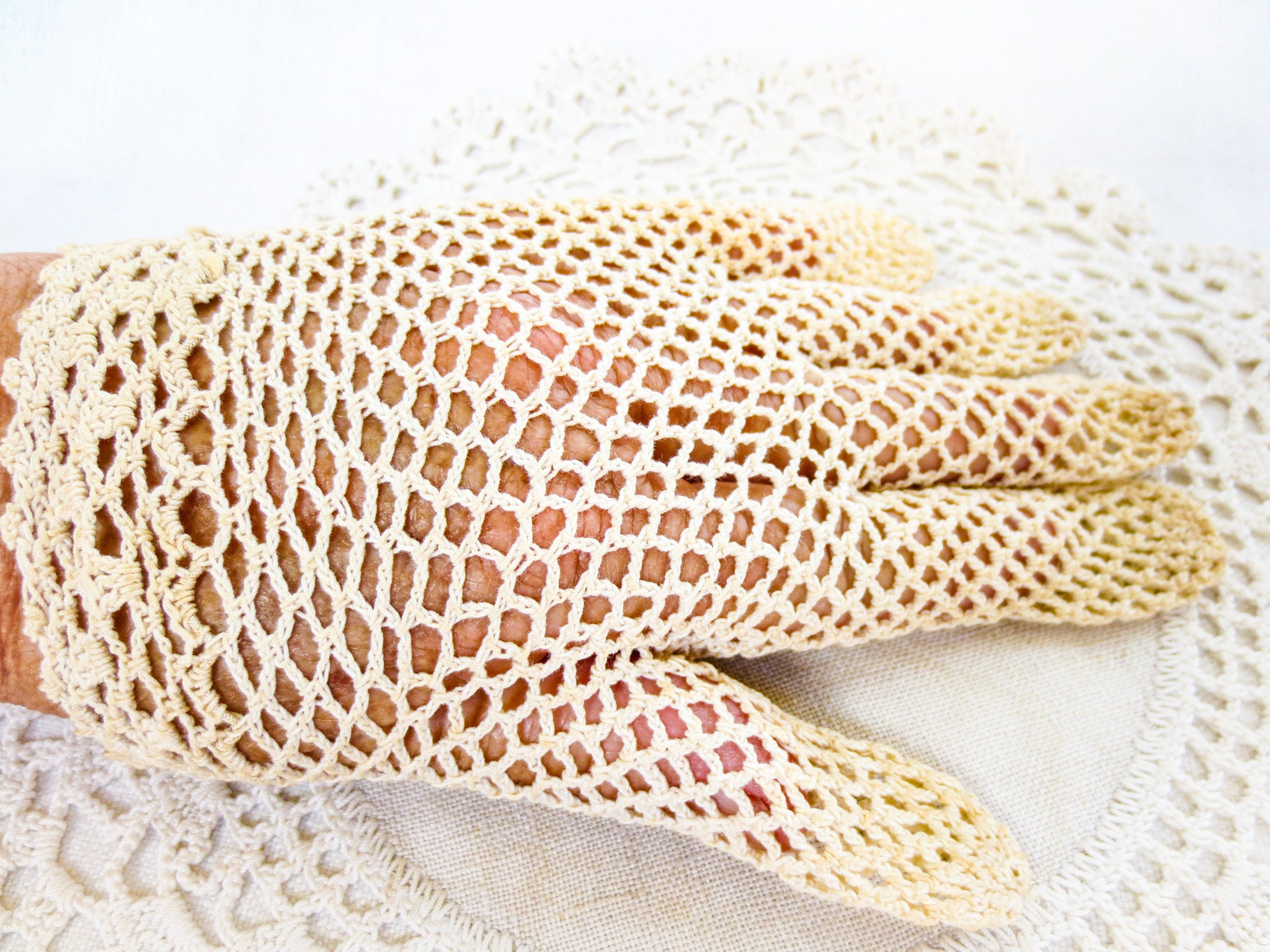 フランスアンティークかぎ針編みレース手袋 2組 - Sサイズ - Etsy 日本