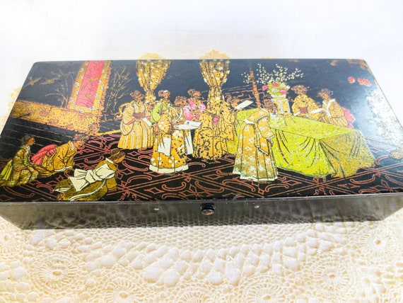 Long Lacquer Glove Box, French Antique Lacquer-Wa… - image 1