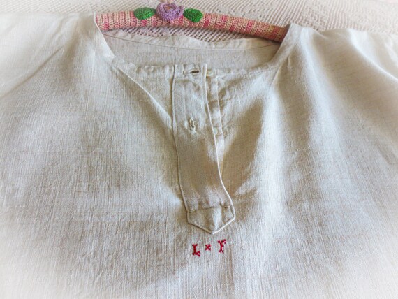 French Linen  Nightshirt Gown, Antique Night Shir… - image 4