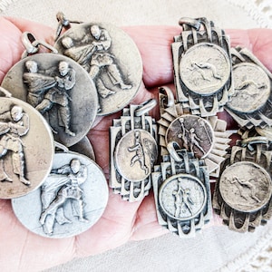 Lot of 12 French Athletic Awards Medals, Antique Sports Medals, Pewter, Basketball, Handball, Relay, Karate