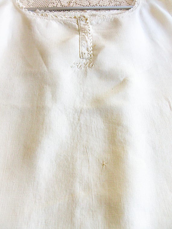Antique French Linen Nightgown: Monogrammed Heavy… - image 12