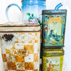 French Antique Tins - Lot of 3 Tin Boxes - 3 French Tins, Sucre Chocolat Tin, Vichy Tin,