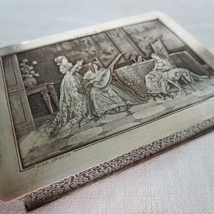 Fr Antique Silver Plated Box, Repoussee, Titled: Intimite (an intimate scene)