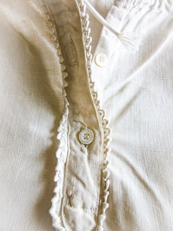 French Linen  Nightshirt Gown, Antique Night Shir… - image 18