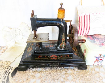 Rare Collectible, Antique Toy Sewing Machine: "Baby" Marked Made in Paris, Cast Iron, Black and Red Design, Needs Work