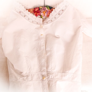 French Antique Corset Cover, Cotton Blouse, Victorian Corset Cover, Fashionable, Chic, White Lace Trim, Mother of Pearl Buttons, Monogram LV