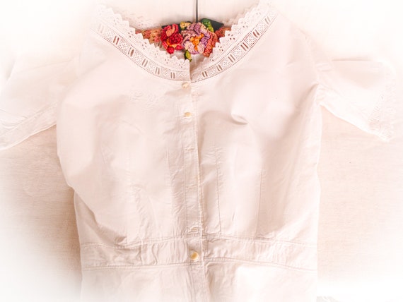 French Antique Cotton Blouse, Victorian Shirtwais… - image 1