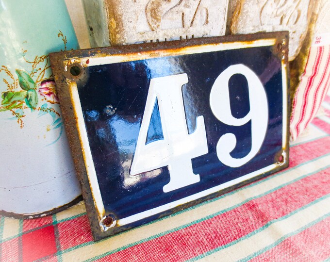 French Antique Enamel Number Sign, Number 49, Enamel Number, French ...