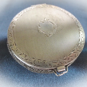 Frans antiek sterling zilver compact, Frans antiek, spiegel, poeder, hallmark punch, zilveren gaasbodem