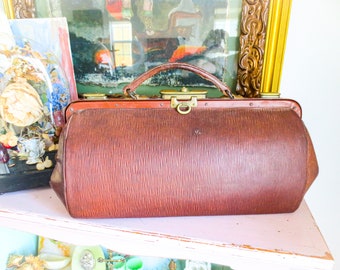 Arzttasche, Arzttasche, Französische Antiquität, Arzttasche, Lederhandtasche, Rindsleder Geldbörse - Arzttasche