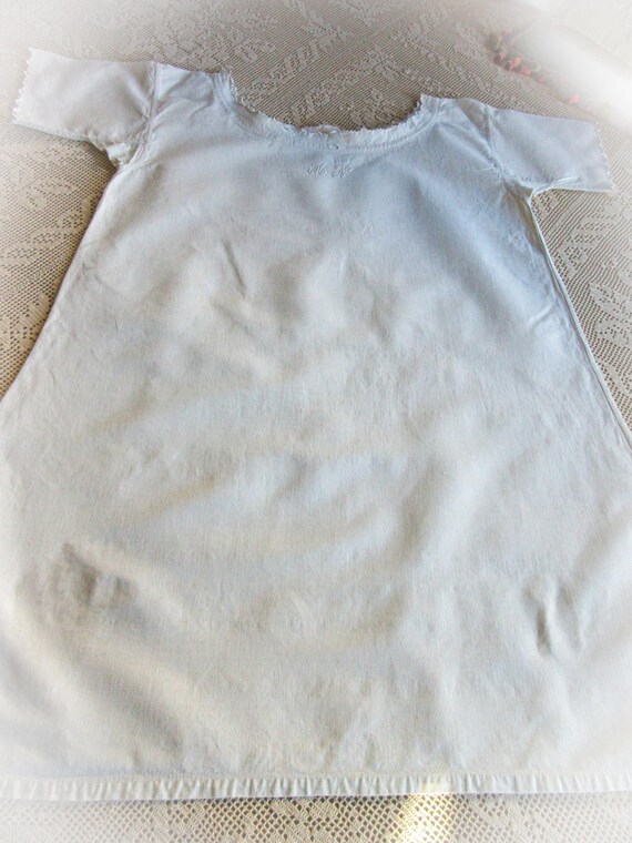 French Linen  Nightshirt Gown, Antique Night Shir… - image 3