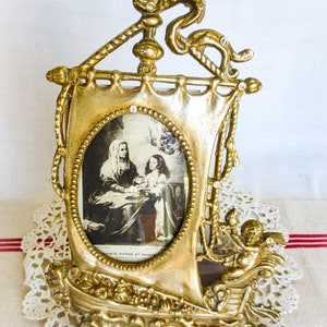 French Antique Bronze Picture Frame: Victorian Oval Standing Frame