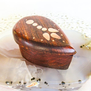 Antique Rosewood Snuff Box: Carved Tobacco Box, Brass Inlay