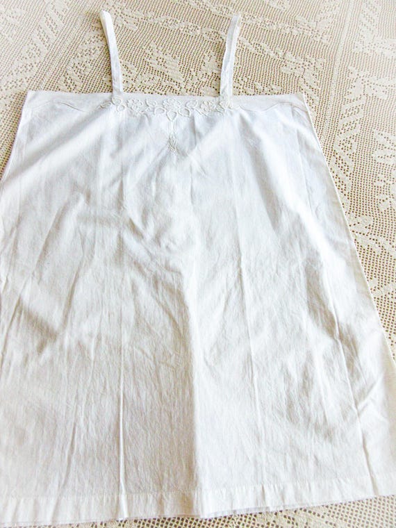 Antique French Linen Slip: Lace Trim Chemise, Siz… - image 6