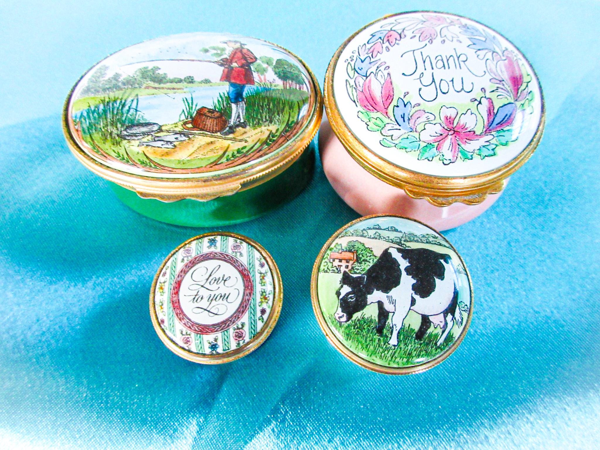 英国STAFFORDSHIRE ENAMELS ピルケース　テディベアピルケース Staffordshire Enamels Marmalade Cat Trinket/Pill Box