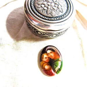 French Antique Silver Keepsake Box: Madonna & Child Cameo, Velvet Lined