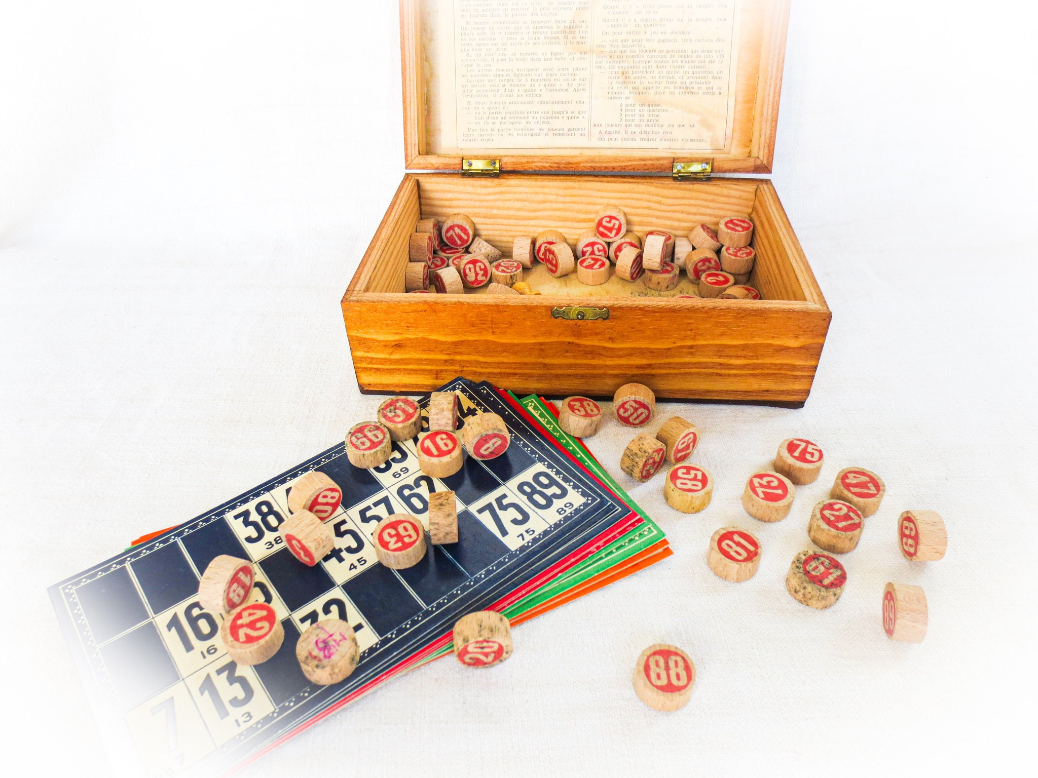 フランスのアンティーク ロトゲーム - オリジナルボックス、ロトカード