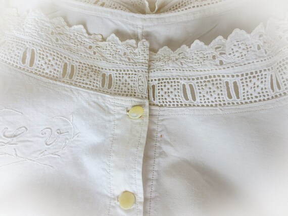 French Antique Cotton Blouse, Victorian Shirtwais… - image 5