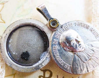 Relic of Frere Mutien Marie, Le Serviteur de Dieu,- French Religious Medal, Prayer Reliquary inside Cloth Holder