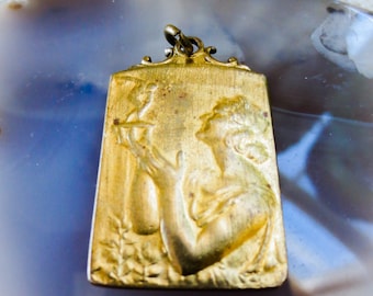 Antique French Sports Medal: Art Nouveau Gold Ormolu Pendant, 1947