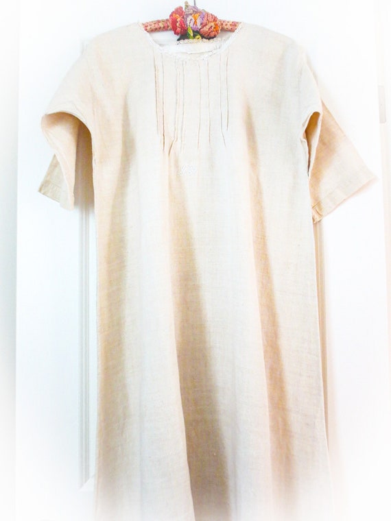 French Linen  Nightshirt Gown, Antique Night Shir… - image 1