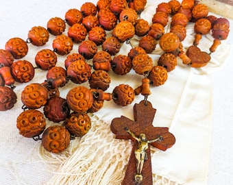 French Antique Wooden Rosary, Wearing Rosary, Nun's Rosary, Monk Rosary,  Souvenir of Notre Dame of Lourdes, Waist Rosary, Belt Rosary