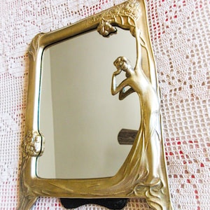 Art Nouveau Bronze Mirror: French Antique Easel Stand Dressing Table