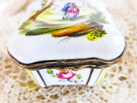 Porcelain Pill Box, Hand Painted, French Antique,… - image 5