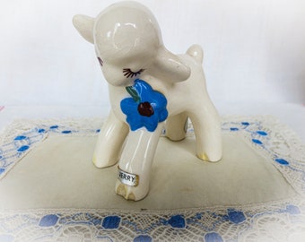 deLee Art Figurines, Collectible "Jerry", California Porcelain, 1940s, DeLee Porcelain Figurine, Little Lamb named Jerry