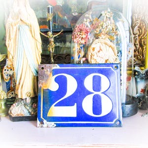 Enamel Number Sign, Number 28, French Antique Enamel Number, French Vintage Number Plaque, House Number from France. Larger Size