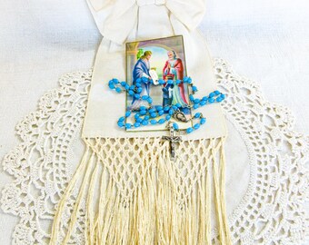 アンティークのフランス製初聖体拝領セット：腕章、ロザリオ、聖カード