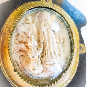 French Antique Meerschaum Religious Benitier,Holy Water Font, Domed Glass, Lourdes, France, Bernadette