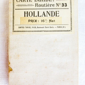Mapa de bolsillo antiguo francés de Hollande Map (con reverso de lino), finales del siglo XIX, Holanda y países vecinos