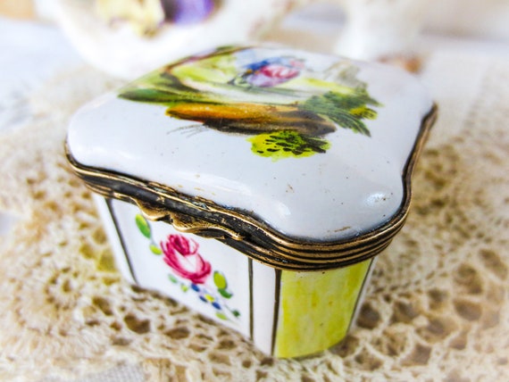 Porcelain Pill Box, Hand Painted, French Antique,… - image 7