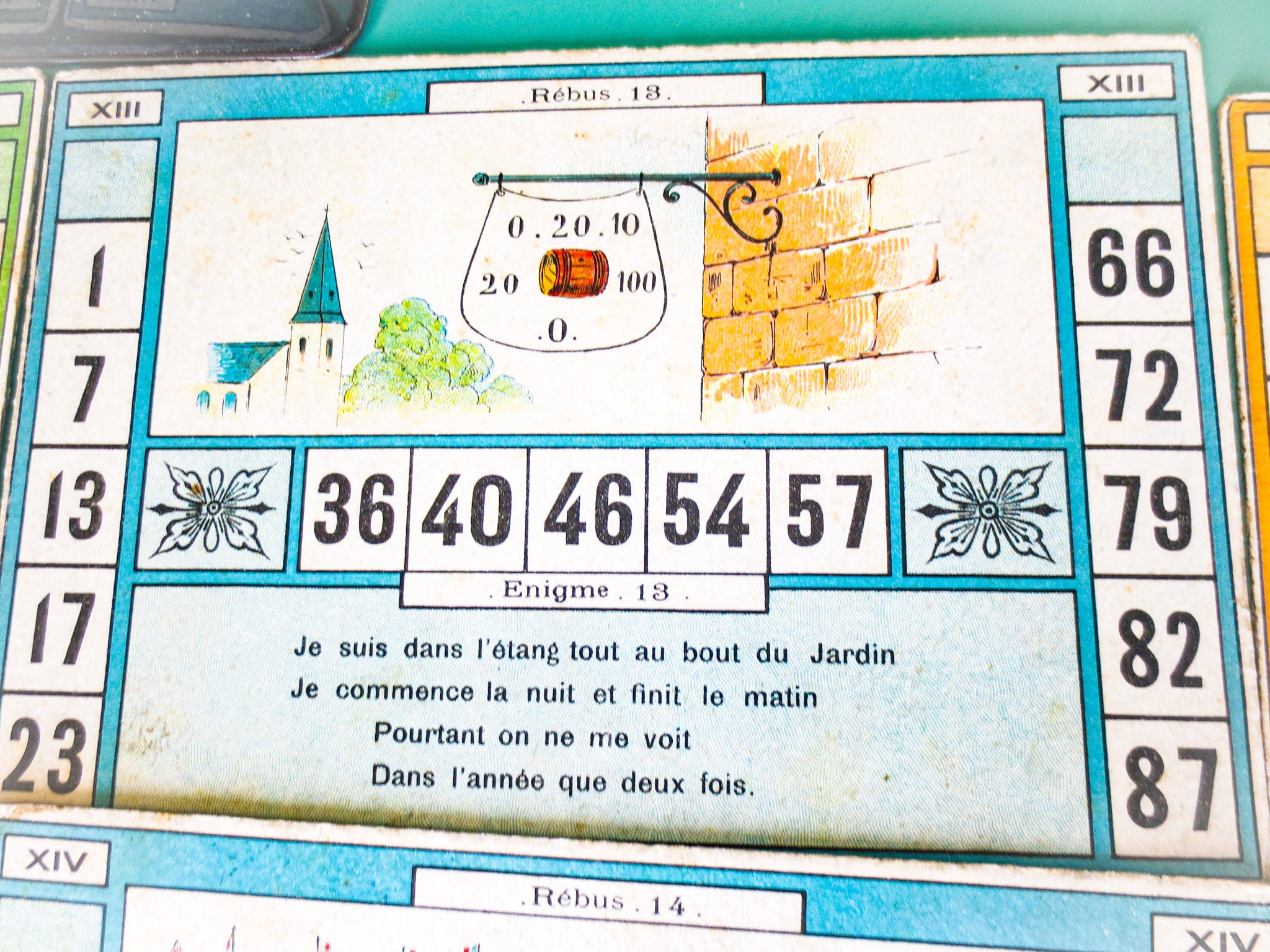 Buy French Antique Loto Game: Bingo Cards, Wooden Numbers, Tin Box
